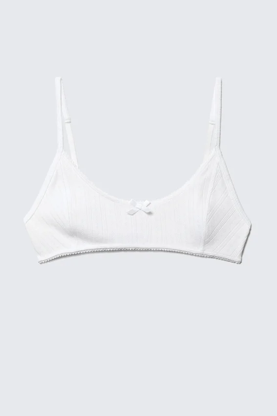Scooped Pointelle Bralette – White Scooped Pointelle Bralette – White