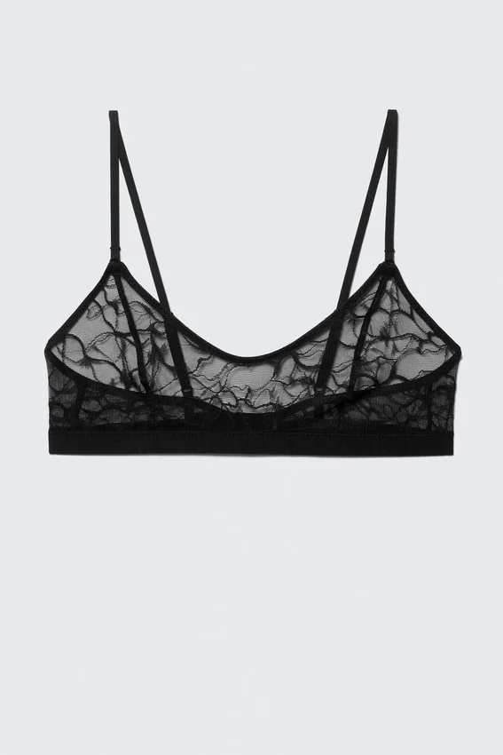 Scooped Swirly Lace Bra – Black Scooped Swirly Lace Bra – Black