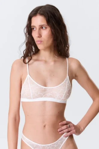 Scooped Swirly Lace Bra – White