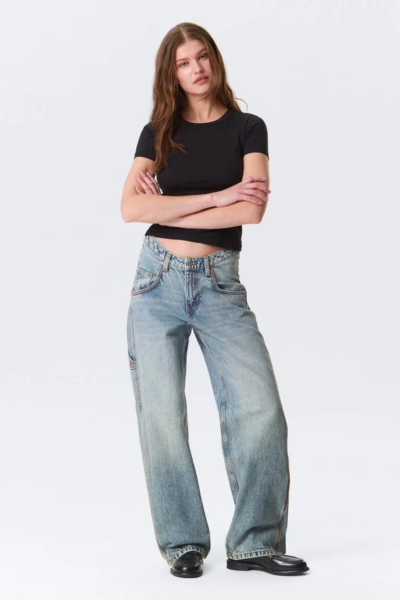 Scooped Waist Barrel Workwear Jeans – Hypnos Blue – Medium Blue Scooped Waist Barrel Workwear Jeans – Hypnos Blue – Medium Blue