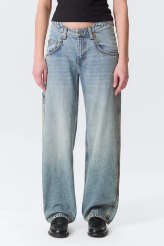 Scooped Waist Barrel Workwear Jeans – Hypnos Blue – Medium Blue
