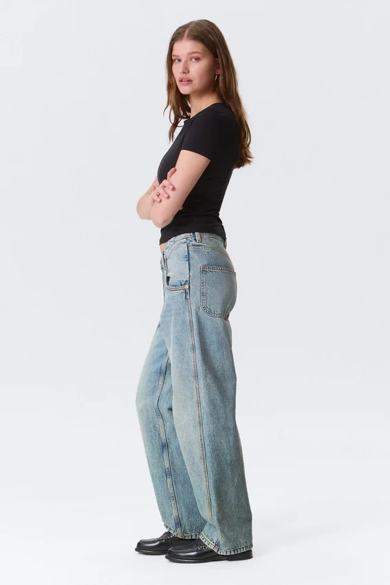Scooped Waist Barrel Workwear Jeans – Hypnos Blue – Medium Blue Scooped Waist Barrel Workwear Jeans – Hypnos Blue – Medium Blue