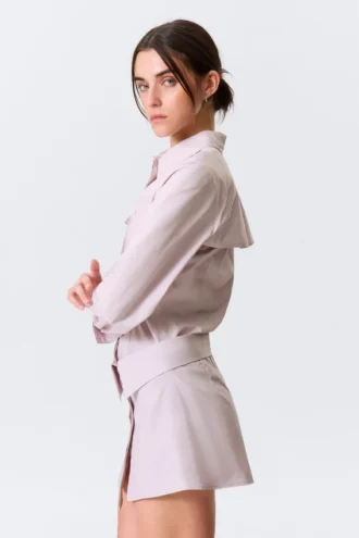 Sculpted Cotton Shirt Dress – Dusty Pink