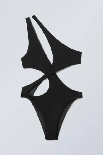 Sculptural Asymmetric Cut-Out Swimsuit – Dark Grey