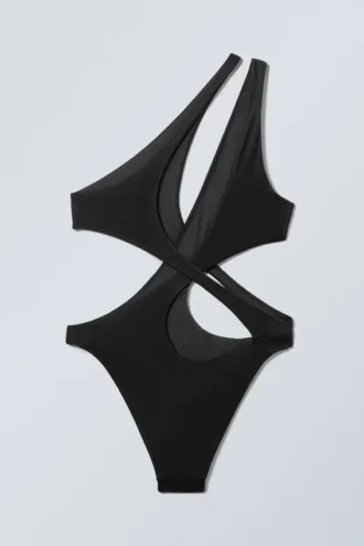 Sculptural Asymmetric Cut-Out Swimsuit – Dark Grey