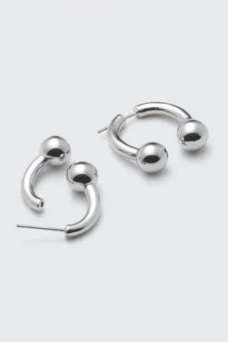 Sculptural Open-Ended Hoop Earrings – Silver