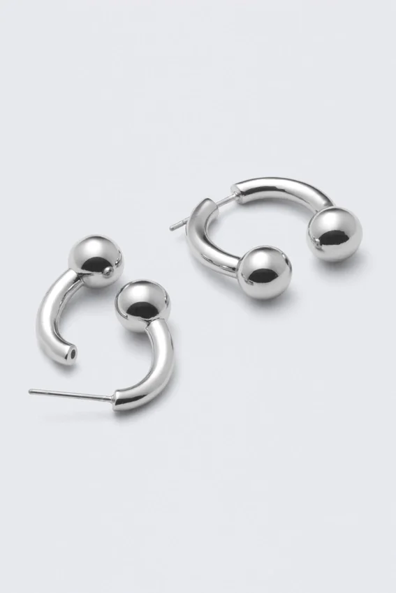 Sculptural Open-Ended Hoop Earrings – Silver Sculptural Open-Ended Hoop Earrings – Silver
