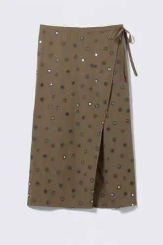 Sequin Wrap Midi Skirt – Dark Mole