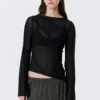 Sheer Asymmetric Boat-Neck Top – Black Sheer Asymmetric Boat-Neck Top – Black