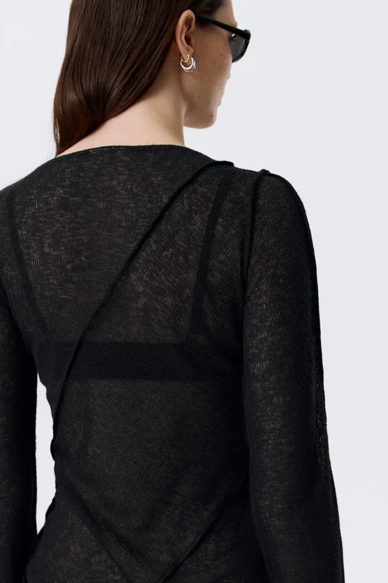 Sheer Asymmetric Boat-Neck Top – Black Sheer Asymmetric Boat-Neck Top – Black