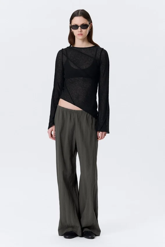 Sheer Asymmetric Boat-Neck Top – Black Sheer Asymmetric Boat-Neck Top – Black