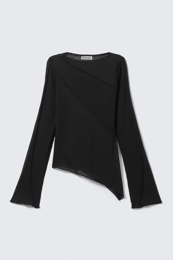 Sheer Asymmetric Boat-Neck Top – Black Sheer Asymmetric Boat-Neck Top – Black