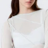 Sheer Asymmetric Boat-Neck Top – Light Beige Sheer Asymmetric Boat-Neck Top – Light Beige