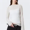 Sheer Asymmetric Boat-Neck Top – Light Beige Sheer Asymmetric Boat-Neck Top – Light Beige