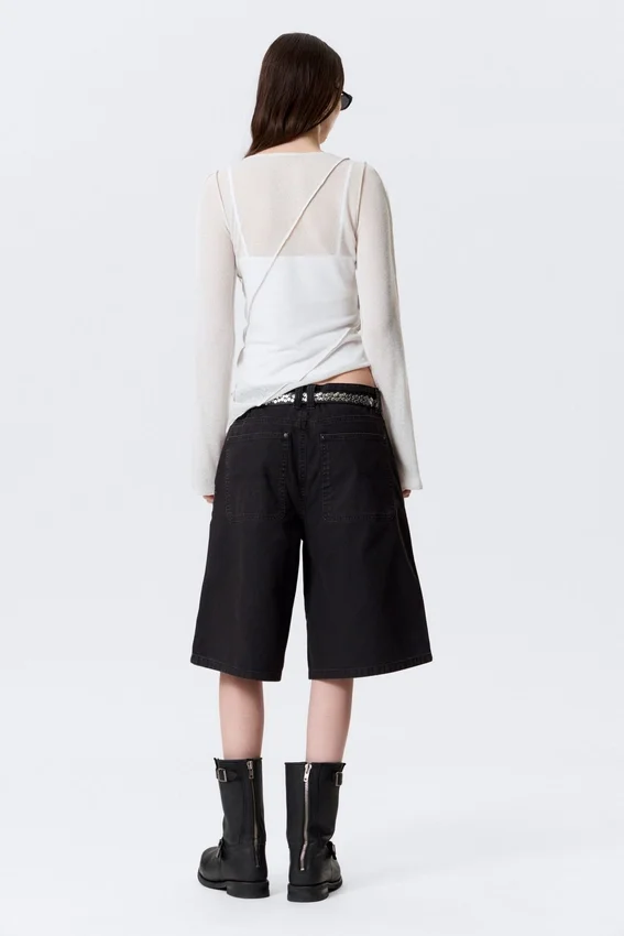 Sheer Asymmetric Boat-Neck Top – Light Beige Sheer Asymmetric Boat-Neck Top – Light Beige