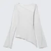 Sheer Asymmetric Boat-Neck Top – Light Beige Sheer Asymmetric Boat-Neck Top – Light Beige