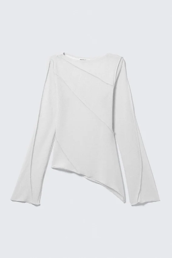 Sheer Asymmetric Boat-Neck Top – Light Beige Sheer Asymmetric Boat-Neck Top – Light Beige