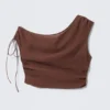 Sheer Asymmetric Drawstring Top – Brown Sheer Asymmetric Drawstring Top – Brown