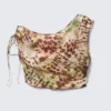 Sheer Asymmetric Drawstring Top – Brown & Green Floral Dots Sheer Asymmetric Drawstring Top – Brown & Green Floral Dots