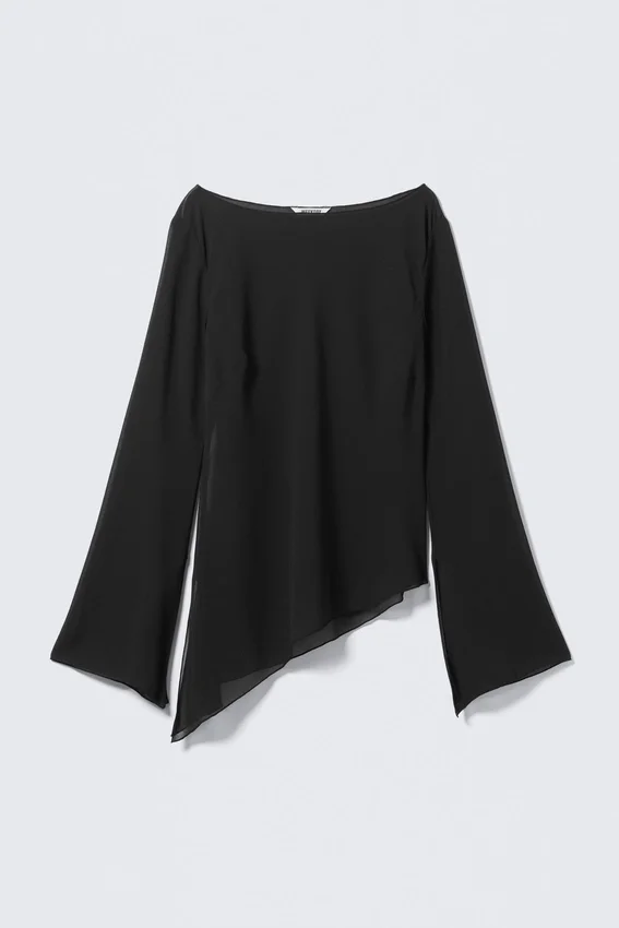 Sheer Asymmetric Long-Sleeved Blouse – Black Sheer Asymmetric Long-Sleeved Blouse – Black