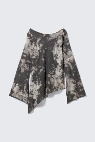 Sheer Asymmetric Long-Sleeved Blouse – Black – Obsidian Mist