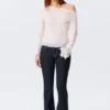 Sheer Boat-Neck Flared Sleeve Blouse – White Sheer Boat-Neck Flared Sleeve Blouse – White