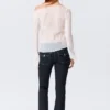 Sheer Boat-Neck Flared Sleeve Blouse – White Sheer Boat-Neck Flared Sleeve Blouse – White