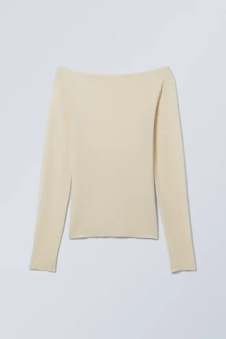 Sheer Boatneck Long Sleeve – Light Beige