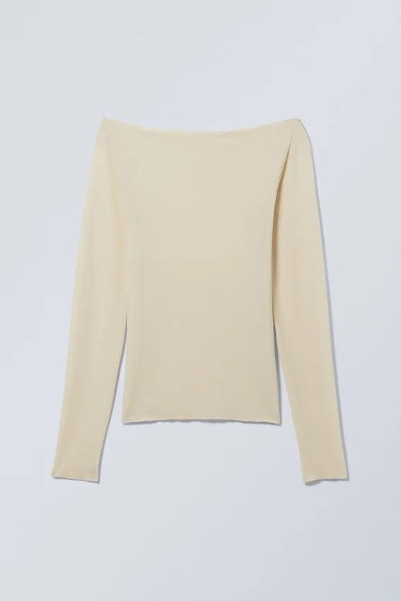 Sheer Boatneck Long Sleeve – Light Beige Sheer Boatneck Long Sleeve – Light Beige