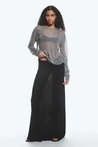 Sheer Cotton Knit Maxi Skirt – Black