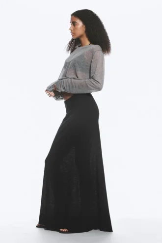 Sheer Cotton Knit Maxi Skirt – Black