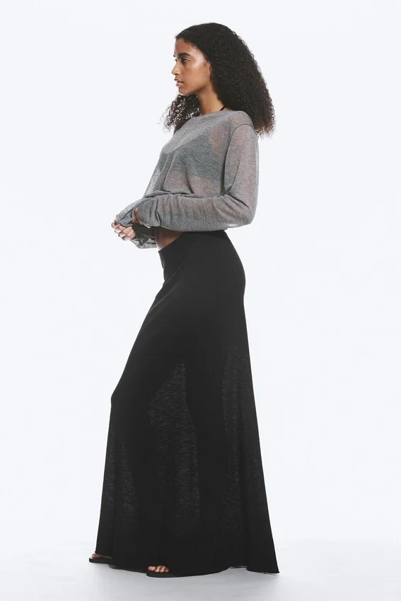Sheer Cotton Knit Maxi Skirt – Black Sheer Cotton Knit Maxi Skirt – Black