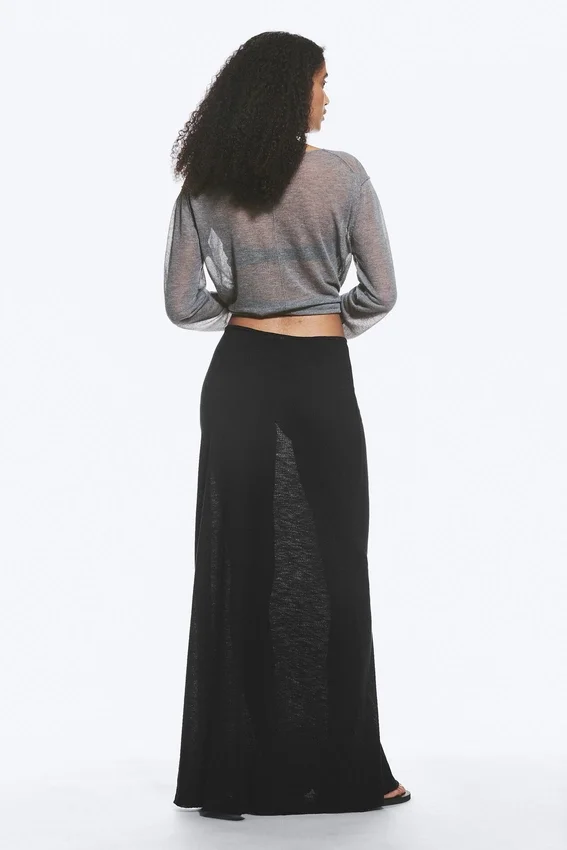 Sheer Cotton Knit Maxi Skirt – Black Sheer Cotton Knit Maxi Skirt – Black