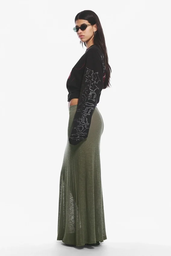 Sheer Cotton Knit Maxi Skirt – Dusty Khaki Green Sheer Cotton Knit Maxi Skirt – Dusty Khaki Green