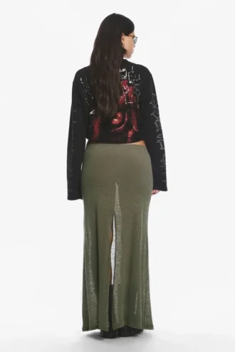 Sheer Cotton Knit Maxi Skirt – Dusty Khaki Green