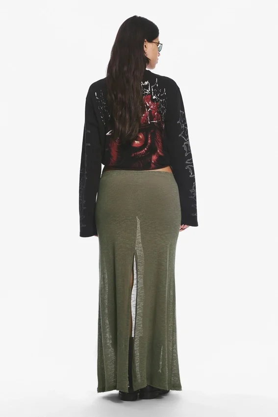 Sheer Cotton Knit Maxi Skirt – Dusty Khaki Green Sheer Cotton Knit Maxi Skirt – Dusty Khaki Green