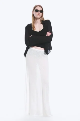Sheer Cotton Knit Maxi Skirt – White