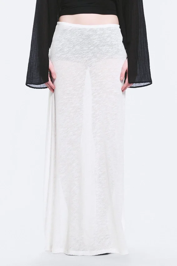 Sheer Cotton Knit Maxi Skirt – White Sheer Cotton Knit Maxi Skirt – White