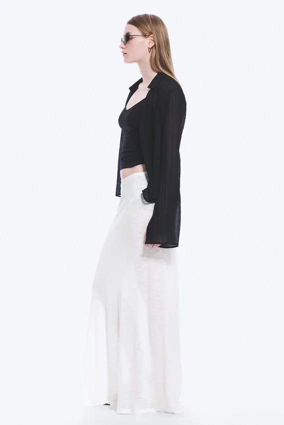 Sheer Cotton Knit Maxi Skirt – White Sheer Cotton Knit Maxi Skirt – White