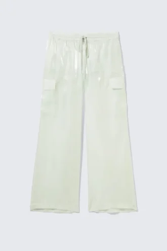 Sheer Drawstring Wide Leg Trousers – Light Mint