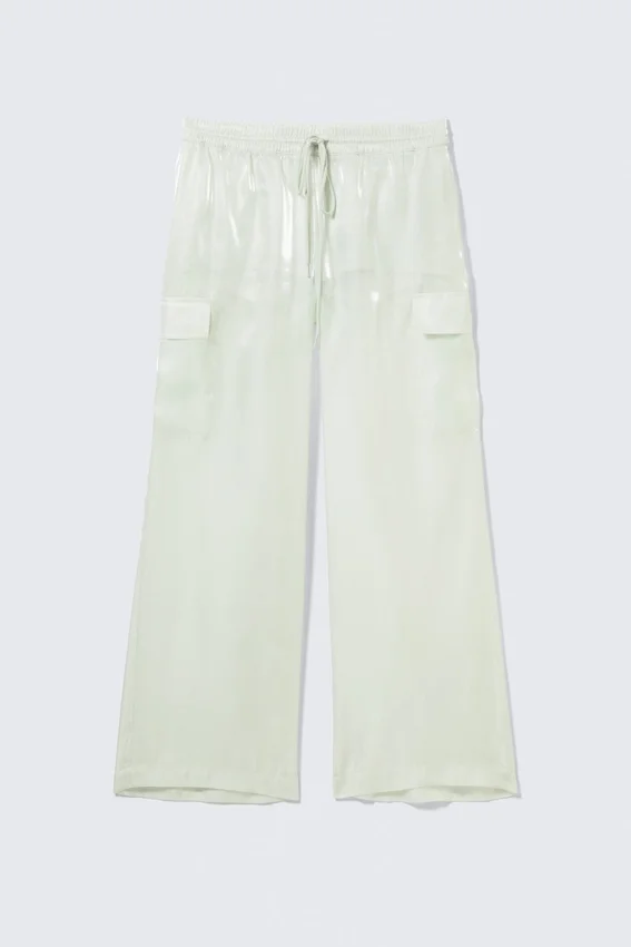 Sheer Drawstring Wide Leg Trousers – Light Mint Sheer Drawstring Wide Leg Trousers – Light Mint