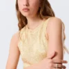 Sheer Knitted Sequined Mini Dress – Golden Beige Sheer Knitted Sequined Mini Dress – Golden Beige
