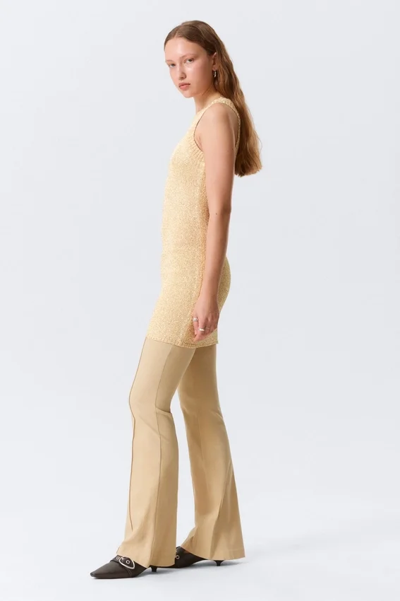 Sheer Knitted Sequined Mini Dress – Golden Beige Sheer Knitted Sequined Mini Dress – Golden Beige