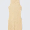 Sheer Knitted Sequined Mini Dress – Golden Beige Sheer Knitted Sequined Mini Dress – Golden Beige