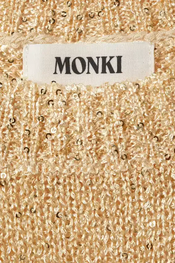 Sheer Knitted Sequined Mini Dress – Golden Beige Sheer Knitted Sequined Mini Dress – Golden Beige