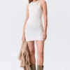 Sheer Knitted Sequined Mini Dress – Silver Sheer Knitted Sequined Mini Dress – Silver