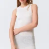 Sheer Knitted Sequined Mini Dress – Silver Sheer Knitted Sequined Mini Dress – Silver