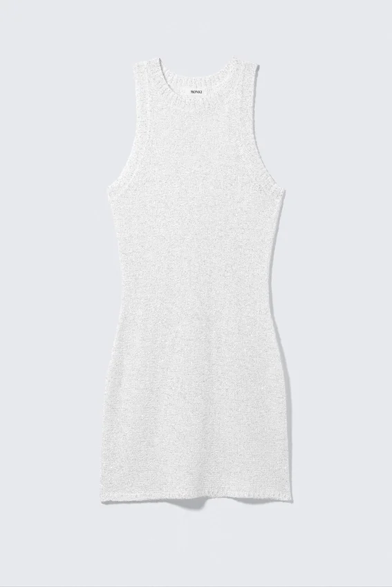Sheer Knitted Sequined Mini Dress – Silver Sheer Knitted Sequined Mini Dress – Silver