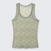 Sheer Lace Sleeveless Tank Top – Khaki Green Sheer Lace Sleeveless Tank Top – Khaki Green