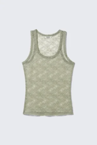 Sheer Lace Sleeveless Tank Top – Khaki Green
